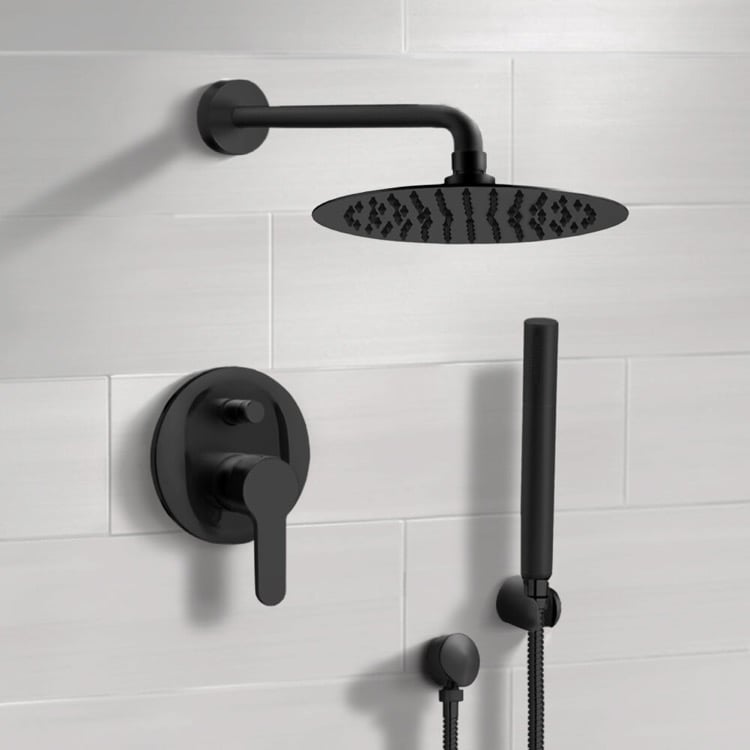 Shower Faucet Matte Black Shower System With 10 Inch Rain Shower Head and Hand Shower Remer SFH34-10